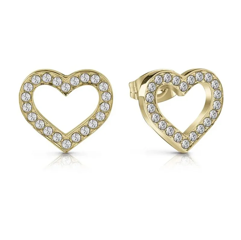 GUESS Heart Frame Clear Yg Stud Earrings