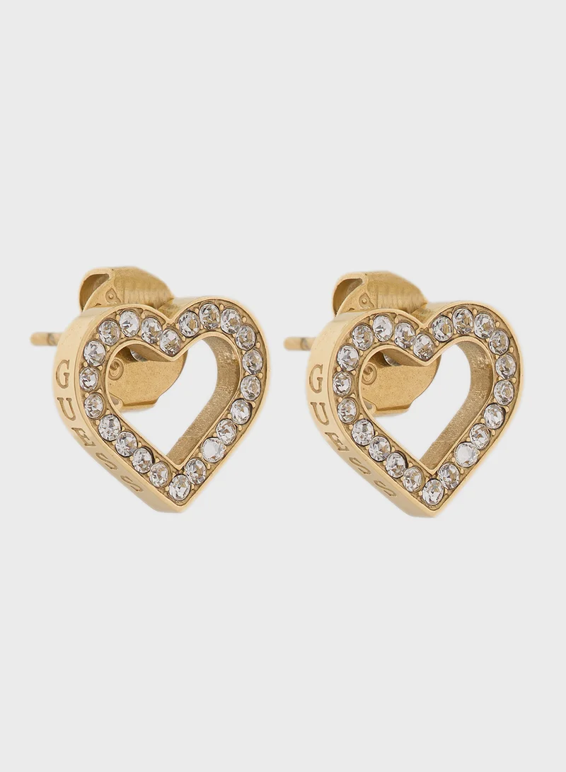 GUESS Heart Frame Clear Yg Stud Earrings