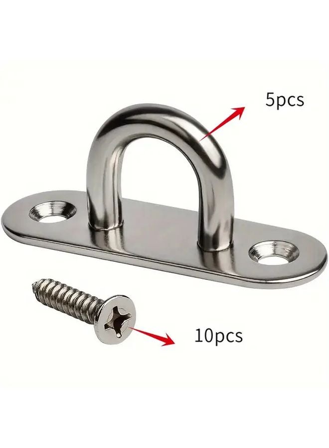 5 M5 Screw In Eye Plates With Rings Stainless Steel Heavy Duty For Wall Mounting - Image 1