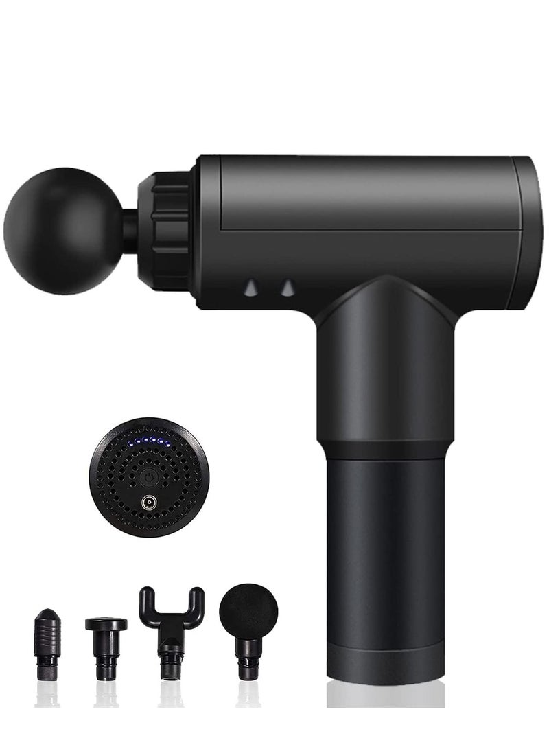 Massage Gun, Percussion Muscle Massager Deep Tissue Massage Gun for Pain Relief with 4 Massage Heads 6 Speed High-Intensity Vibration Super Quiet Cordless Handheld (BLACK) - Image 1