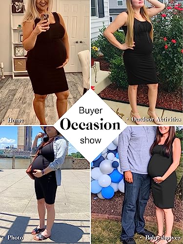 BBHoping Women's Maternity Sleeveless Dresses Maternity Tank Dress Mama Baby Shower Pregnancy Dress B-Black - Image 3
