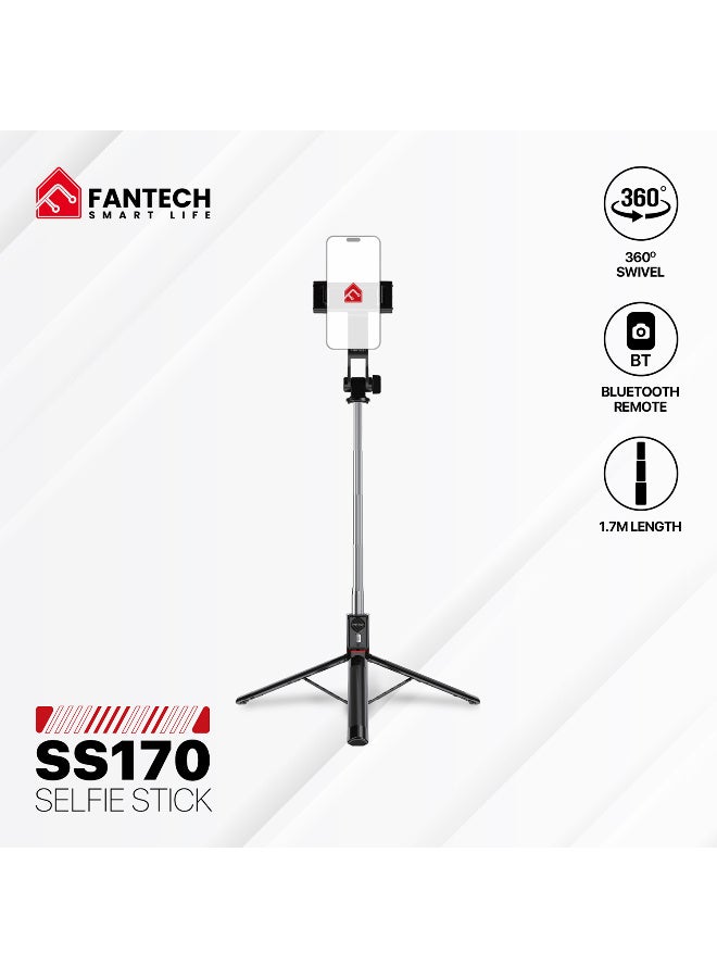 FANTECH Selfie stick tripod, retractable, 360 rotation, wireless remote control, detachable phone holder, lightweight and portable, compatible with iPhone, Samsung, Android, perfect for travel and video blogging - Image 1