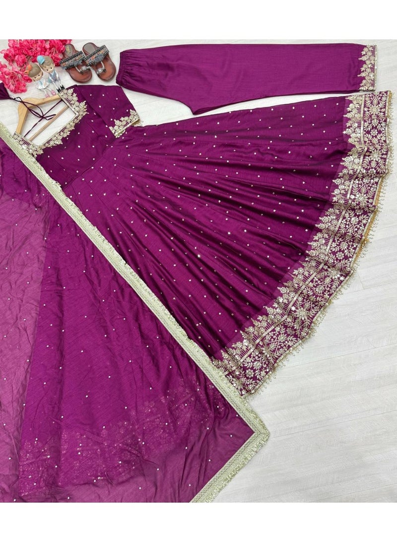 Super Asian Designer Anarkali Gown Set with Palazzo & Dupatta – Premium Embroidery & Fancy Lace Work - Image 2