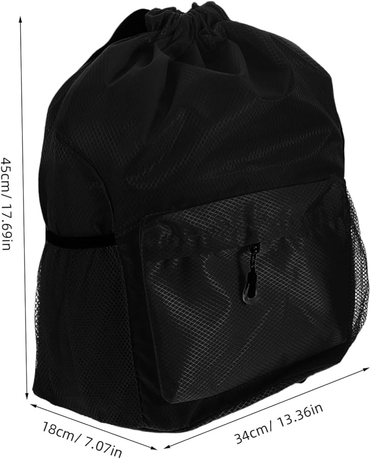 حقيبة ظهر أوكسفورد متينة بحبل سحب مقاومة للماء لحملات الجيم الرياضية مع جيوب شبكية باللون الأسود - Image 3