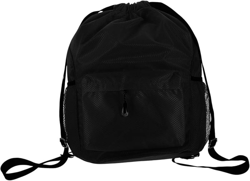 حقيبة ظهر أوكسفورد متينة بحبل سحب مقاومة للماء لحملات الجيم الرياضية مع جيوب شبكية باللون الأسود - Image 2