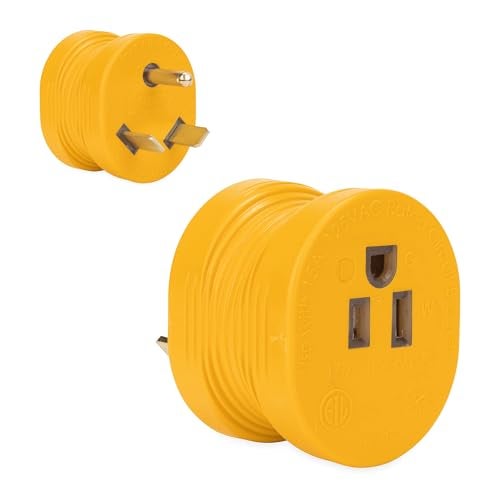 Camco PowerGrip 30AM15AF Camper  RV Electrical Adapter Features 30amp male NEMA TT30P  15amp female NEMA 515R Connections  Designed wNonSlip Grooves for Easy Removal  125V1875W 55233 - Image 1