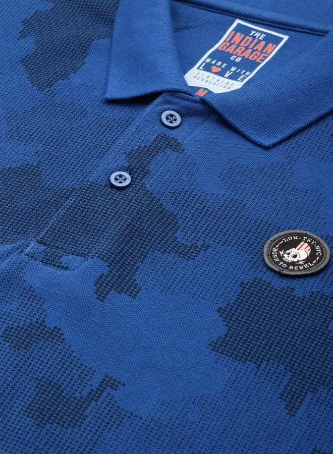 The Indian Garage Co Men Slim Fit Abstract Printed Polo Collar Tshirt