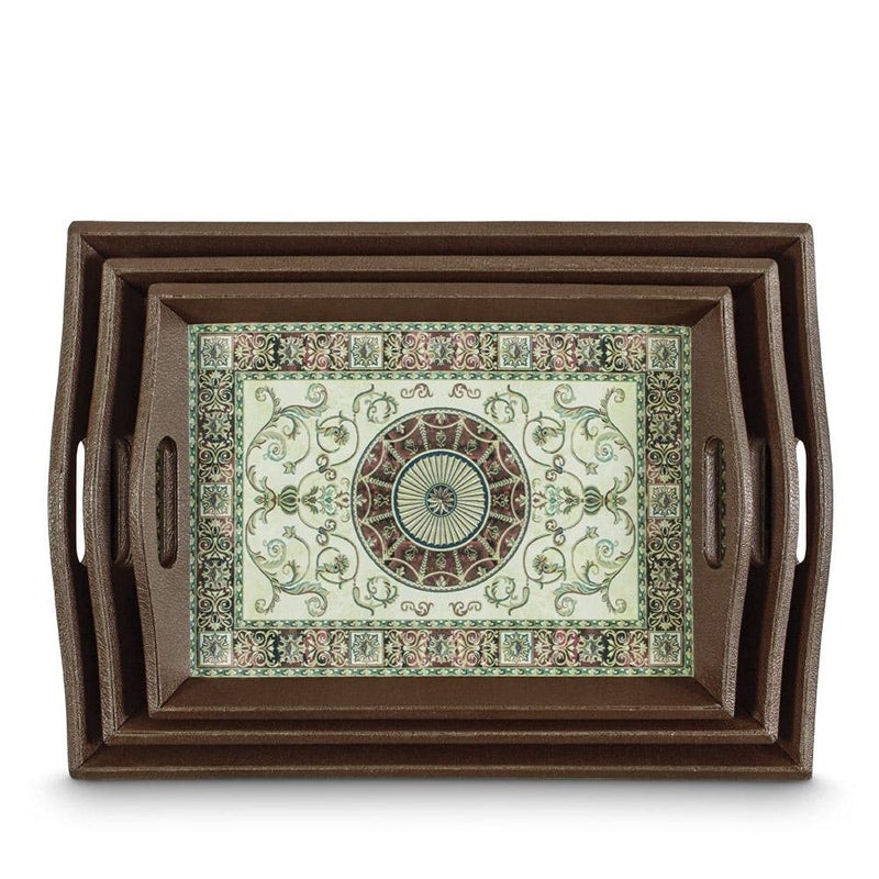 Freelance PVC Faux Leather Serving Tray Set of 3 - Sizes: 30x42, 26x38, 23x33 cm - Elegant Design, Large Carry Handles - Decorative Anti Skid Kitchen & Dining/Coffee Table Trays for Breakfast/Food/Tea - Image 5