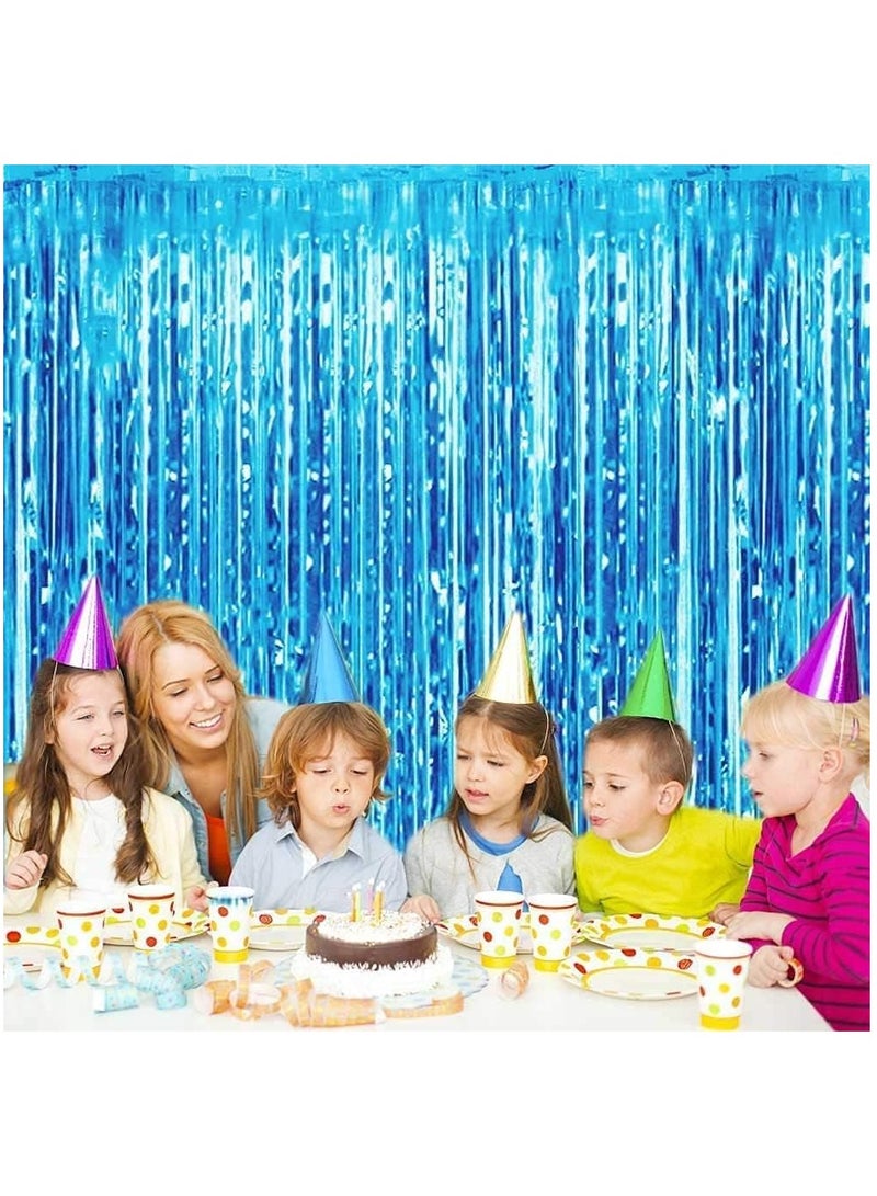 MARKQ Light Blue Foil Fringe Curtain | 1 x 2-meter Metallic Tinsel Streamers Party Backdrop for Halloween, Baby Shower, Wedding, Eid, Graduation, Birthday Party Decorations [Pack of 2] - Image 4