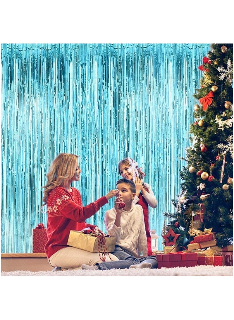 MARKQ Light Blue Foil Fringe Curtain | 1 x 2-meter Metallic Tinsel Streamers Party Backdrop for Halloween, Baby Shower, Wedding, Eid, Graduation, Birthday Party Decorations [Pack of 2] - Image 5