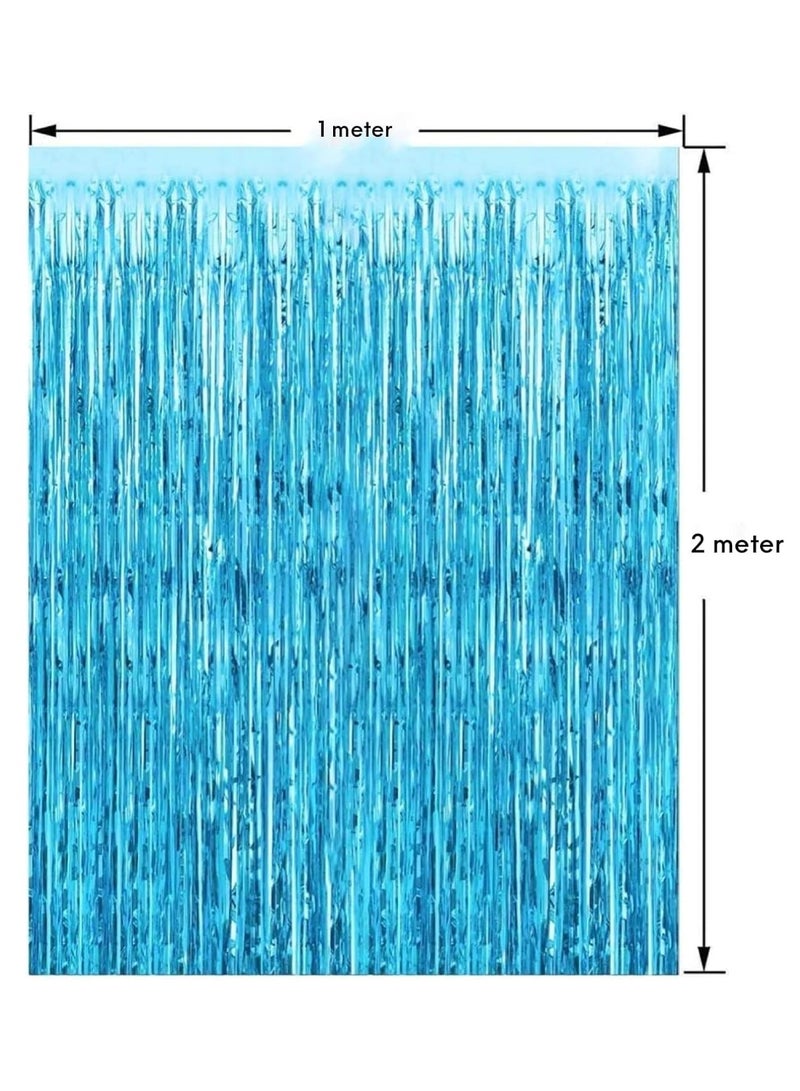 MARKQ Light Blue Foil Fringe Curtain | 1 x 2-meter Metallic Tinsel Streamers Party Backdrop for Halloween, Baby Shower, Wedding, Eid, Graduation, Birthday Party Decorations [Pack of 2] - Image 2