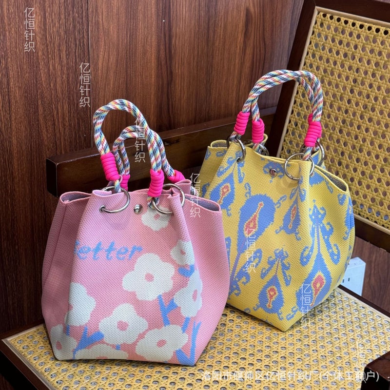 Niche Design Knitted Handbag Tote Bag Ethnic Style Fashionable Versatile Large Capacity Knitted Shoulder Handbag - Image 2