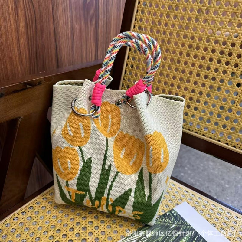 Niche Design Knitted Handbag Tote Bag Ethnic Style Fashionable Versatile Large Capacity Knitted Shoulder Handbag - Image 5