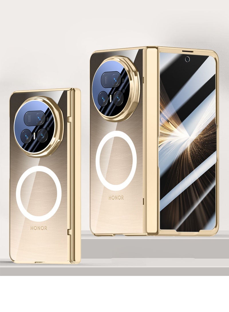 general Magnetic Case for Honor Magic V5 [Built-in Screen Protector] [Built-in Camera Protector] [Support Wireless Charging] Electroplated Transparent Clear Shockproof Cover