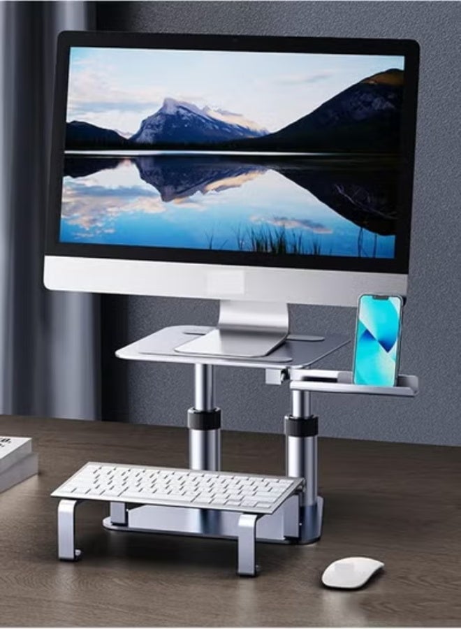JAJEEK Height Adjustable Monitor Stand – Ergonomic Laptop Riser with Phone Holder & Keyboard Tray, Aluminum Desktop Organizer for iMac, Notebook & Tablets – Multifunction Display Mount - Image 1