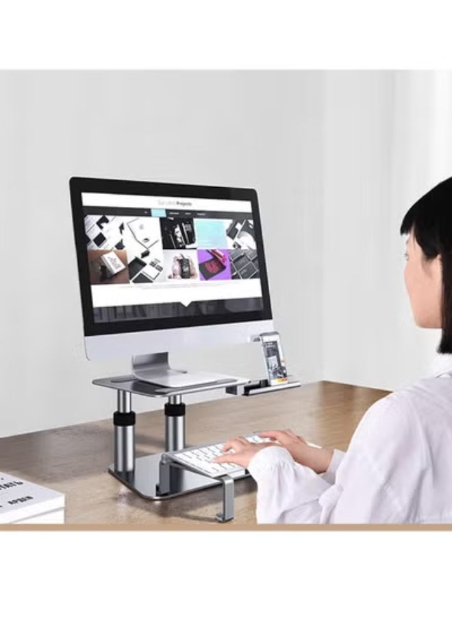 JAJEEK Height Adjustable Monitor Stand – Ergonomic Laptop Riser with Phone Holder & Keyboard Tray, Aluminum Desktop Organizer for iMac, Notebook & Tablets – Multifunction Display Mount - Image 2
