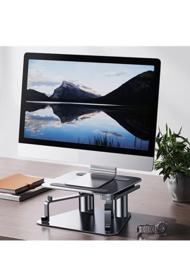 JAJEEK Height Adjustable Monitor Stand – Ergonomic Laptop Riser with Phone Holder & Keyboard Tray, Aluminum Desktop Organizer for iMac, Notebook & Tablets – Multifunction Display Mount - Image 3