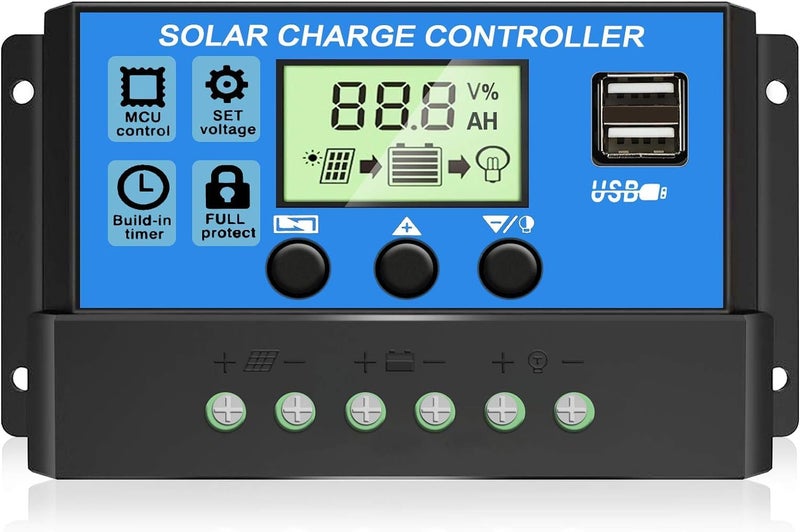 Depvko Upgraded 30A Solar Charge Controller 12V 24V Solar Panel Regulator with Adjustable LCD Display Dual USB Port Timer Setting PWM Auto Parameter
