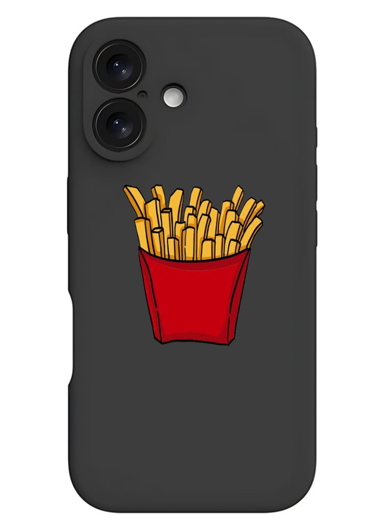 Theodor iPhone 16 Black Protective Slim Fit Case Liquid Silicone Cover with Full Body Protection Anti-Scratch Shockproof Case For iPhone - Fries - Image 1