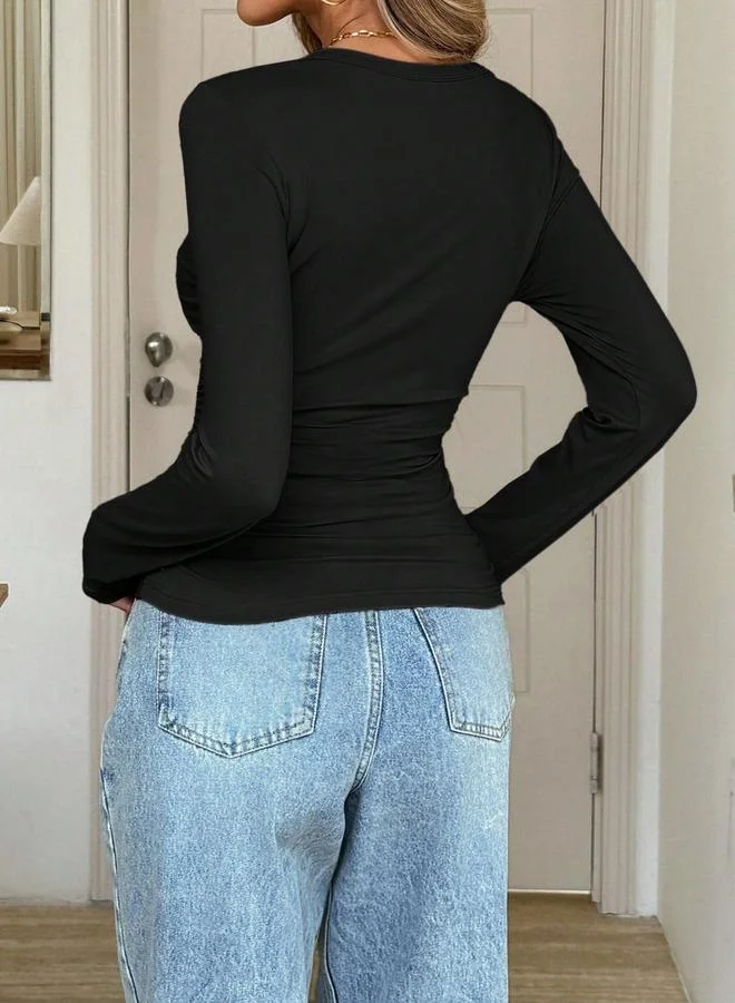Take Two Black Long Sleeve Crew Neck Top