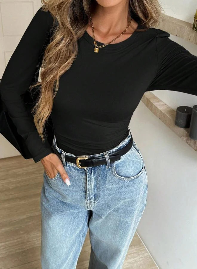 Take Two Black Long Sleeve Crew Neck Top