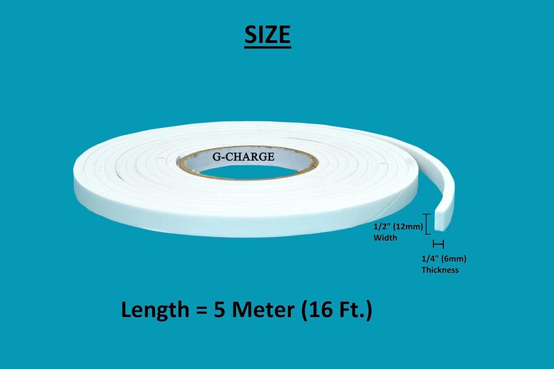G-Charge Single Sided High Density Self Adhesive Gasket Tape, Weather Stripping Doors and Window Insulation Soundproofing, Foam Sealing Tape White, (1/2"(W) x 1/4"(T) x 5 Mtr (L), White) - Image 2