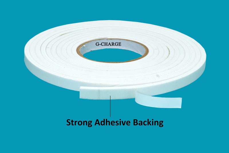 G-Charge Single Sided High Density Self Adhesive Gasket Tape, Weather Stripping Doors and Window Insulation Soundproofing, Foam Sealing Tape White, (1/2"(W) x 1/4"(T) x 5 Mtr (L), White) - Image 3