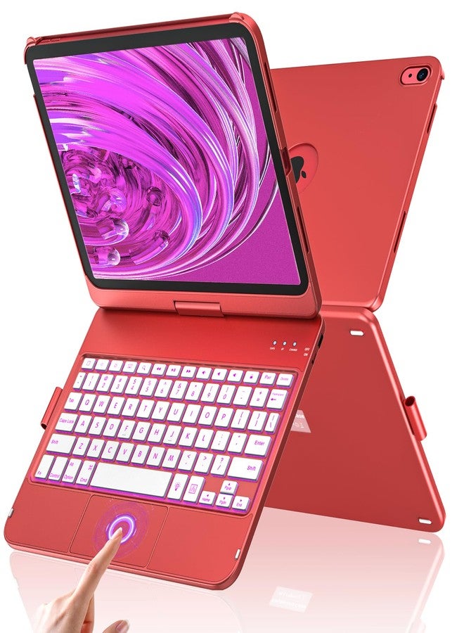 amzcase جراب لوحة مفاتيح AMZCASE مزود بلوحة لمس لجهاز iPad (A16) من الجيلين العاشر والحادي عشر، بإضاءة خلفية قابلة للدوران 360 درجة، غطاء كمبيوتر محمول للجيل العاشر 10.9 بوصة 2022 مع خاصية التنبيه الذكي، حامل قلم، لون أحمر قرمزي - Image 1