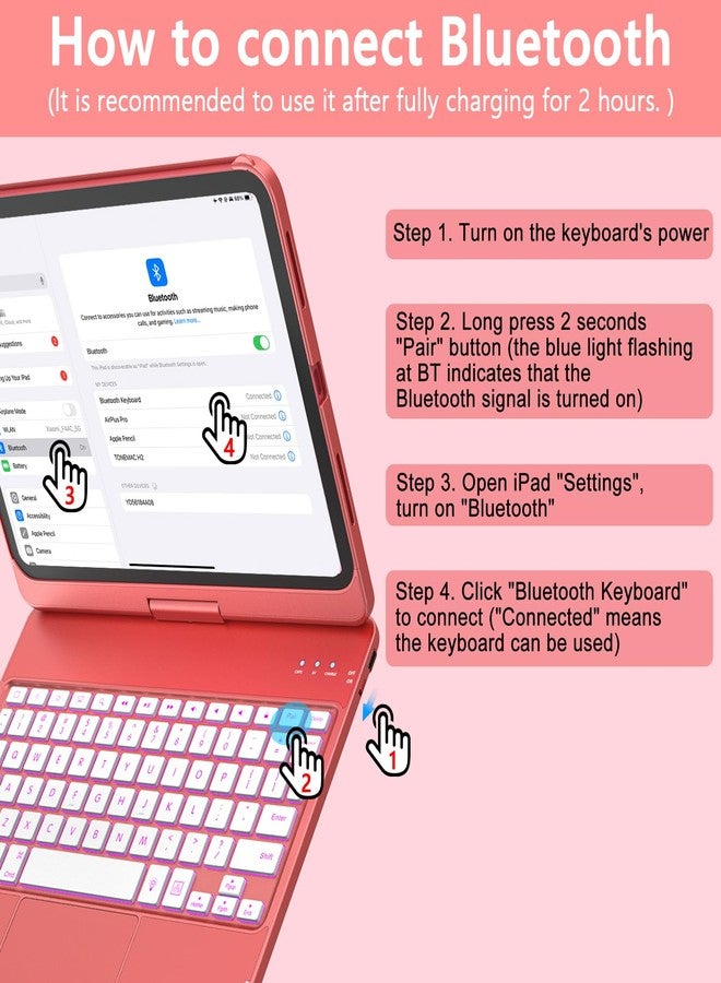 amzcase جراب لوحة مفاتيح AMZCASE مزود بلوحة لمس لجهاز iPad (A16) من الجيلين العاشر والحادي عشر، بإضاءة خلفية قابلة للدوران 360 درجة، غطاء كمبيوتر محمول للجيل العاشر 10.9 بوصة 2022 مع خاصية التنبيه الذكي، حامل قلم، لون أحمر قرمزي - Image 5