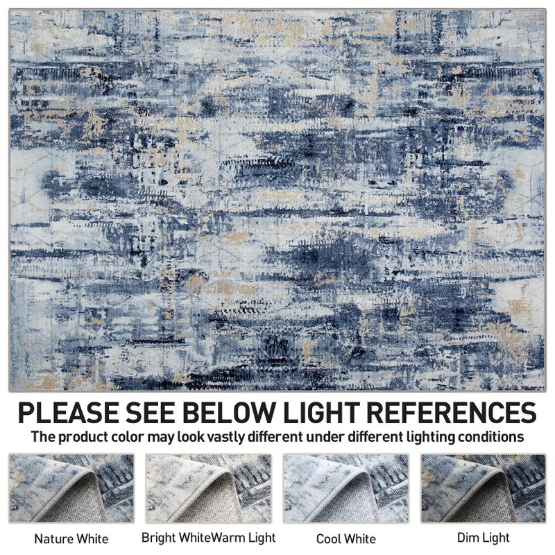 Gent drizz 8x10 Area Rugs Washable Rug: Large Modern Abstract Living Room Rug Soft Anti-Skid Thin Carpet Indoor Floor Non-Shedding Carpets for Bedroom Dining Room Farmhouse Nursery Home Office Blue Gold - Image 3