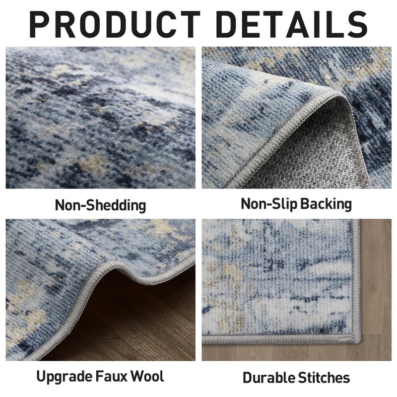 Gent drizz 8x10 Area Rugs Washable Rug: Large Modern Abstract Living Room Rug Soft Anti-Skid Thin Carpet Indoor Floor Non-Shedding Carpets for Bedroom Dining Room Farmhouse Nursery Home Office Blue Gold - Image 2
