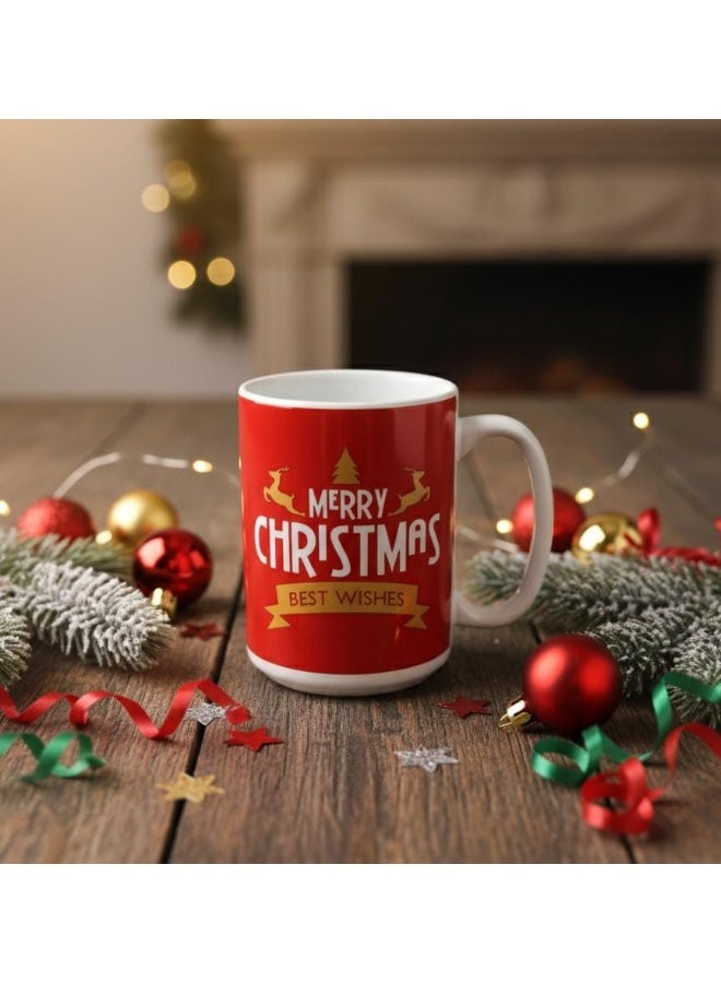 AKDC Red & White Ceramic Christmas Mug 650 ml – Merry Christmas & Best Wishes Text Design - Image 2