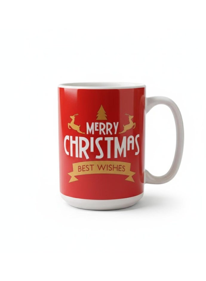 AKDC Red & White Ceramic Christmas Mug 650 ml – Merry Christmas & Best Wishes Text Design - Image 1