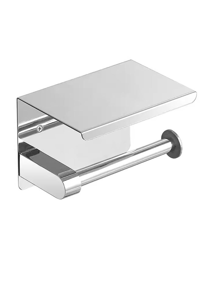 TOILET PAPER HOLDER WITH SHELF TOILET ROLL HOLDER STAINLESS STEEL TISSUE HOLDER WITH PHONE STORAGE WALL MOUNTED FOR BATHROOM (CHROME)