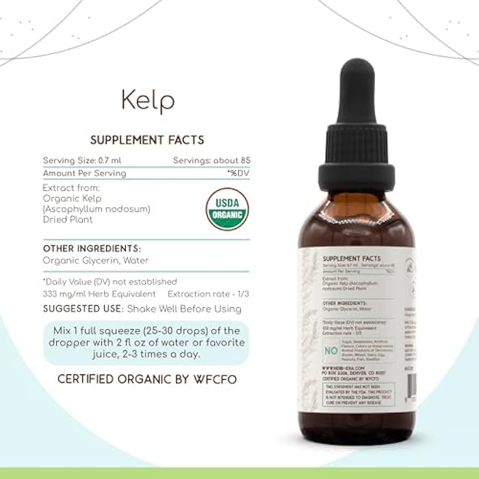 HerbEra Kelp B60 USDA Organic Tincture | Alcohol-Free Extract, High-Potency Herbal Drops | Certified Organic Kelp (Ascophyllum nodosum) Dried Plant (2 oz) - Image 3