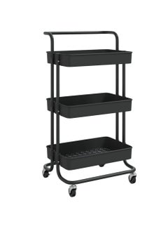 3-Tier Utility Cart Rolling Storage Shelf Black 43x36x87cm