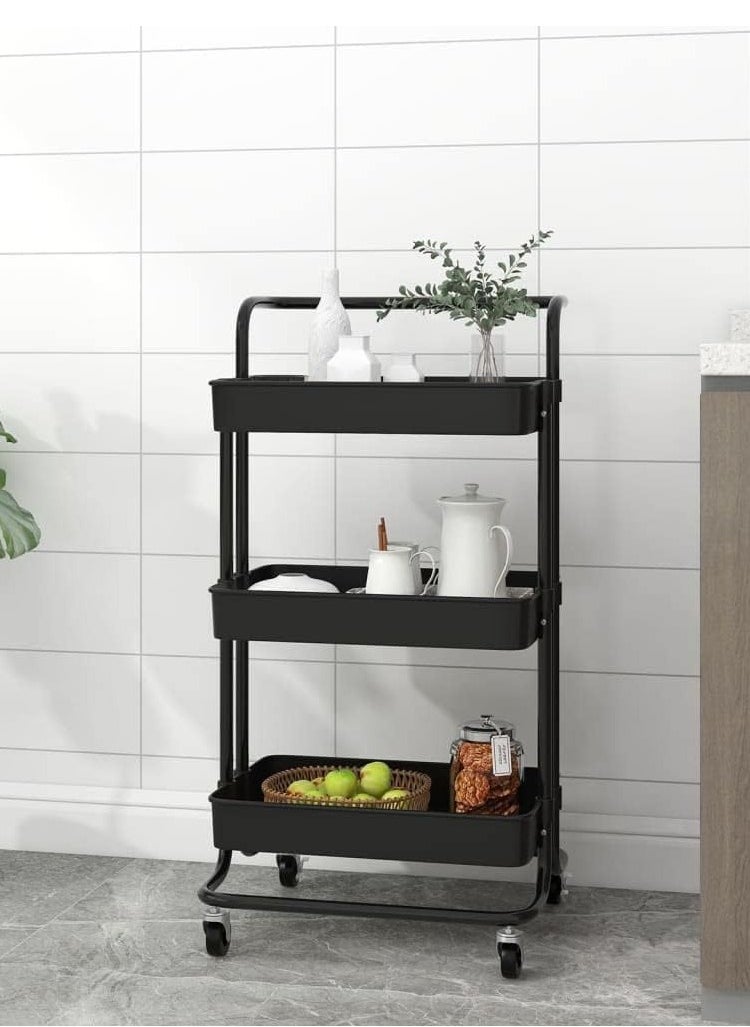 ALMUFARREJ 3-Tier Utility Cart Rolling Storage Shelf Black 43x36x87cm  - Image 2