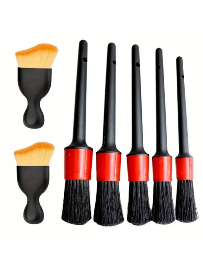 Black Heavy Duty Car Cleaning Brush Set 7pcs Multi Surface Dashboard Wheel Hub Air Vent Non Scratch Bristles - Image 1