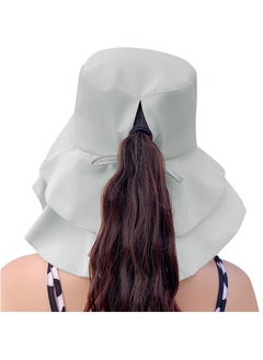 SYOSI Women'S Sun Hat Adjustable Beach Visor Fishing Hat With Neck Flap Summer Sun Hat Wide Brim Outdoor Uv Protection Hat Ponytail Bucket Cap For Beach Fishing Hiking Travel Light Gray  - Image 5