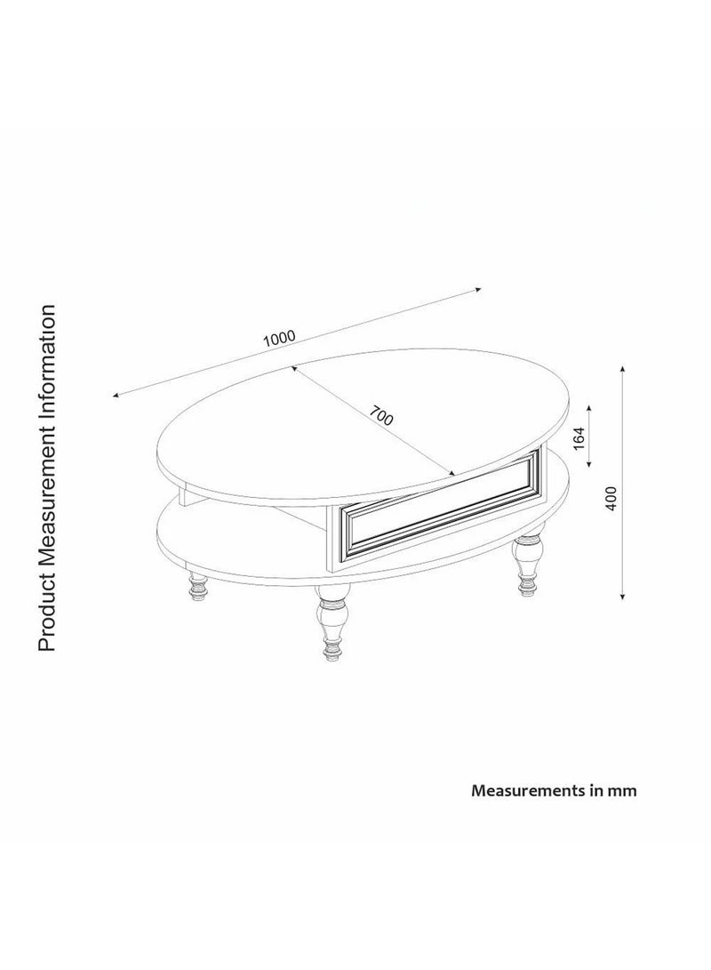 سحابة طاولة قهوة بطابقين 100x70x40سم - طاولة وسط بتصميم كلاسيكي رائع ولون ابيض ومزودة برف سفلي مناسبة لغرفة المعيشة - Image 5