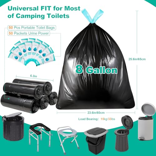 Oumee 50 Portable Toilet Bags with 50 Poo Gel Set, 8 Gallon Camping Toilet Bags with Absorbent Gels, Waste Bags, Portable Trash Bag for Camping Potty, Rvs Travel (Lemon-[50Bags+50Gel Packets]) - Image 2