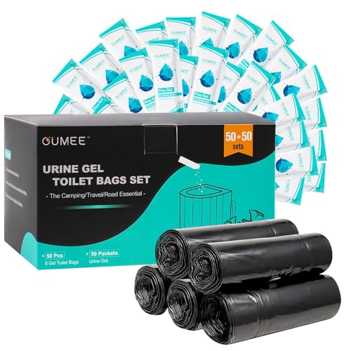 Oumee 50 Portable Toilet Bags with 50 Poo Gel Set, 8 Gallon Camping Toilet Bags with Absorbent Gels, Waste Bags, Portable Trash Bag for Camping Potty, Rvs Travel (Lemon-[50Bags+50Gel Packets]) - Image 1