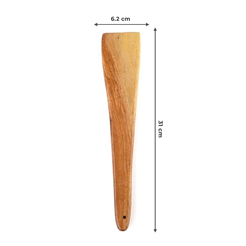 WoCra® Wooden Spoon Regular Flip-Spatula-Ladle Cooking-Serving Dosa-Roti-Chapati | Premium Compact Wooden Kitchen Tools | Natural Handmade Neem Wood Spoons for Nonstick Cookware | I Piece - Image 3