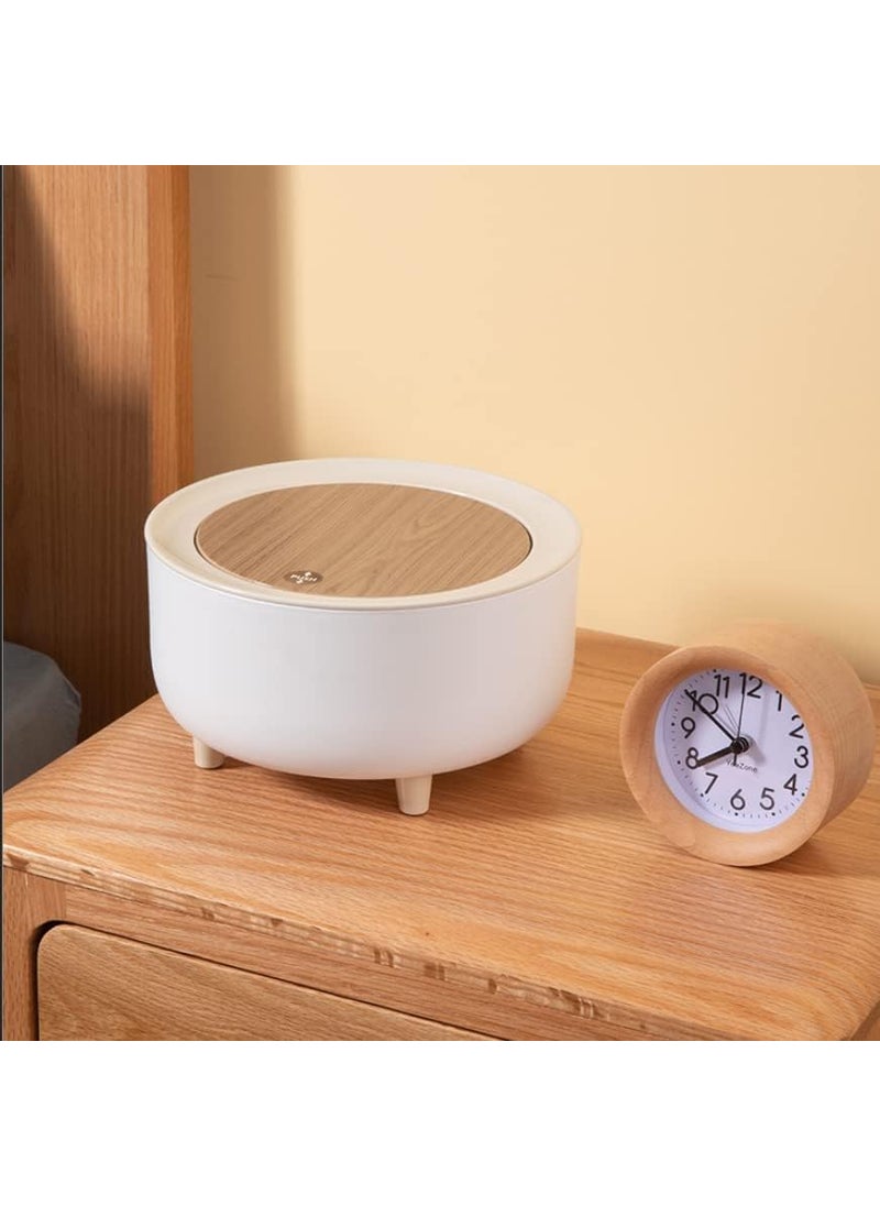 JUVIW JUVIW Recycling Mini Desktop Trash Can with Lid Adorable PushButton Cleaning Wastebasket Bin for Countertop Office and Coffee Bar White  - Image 1