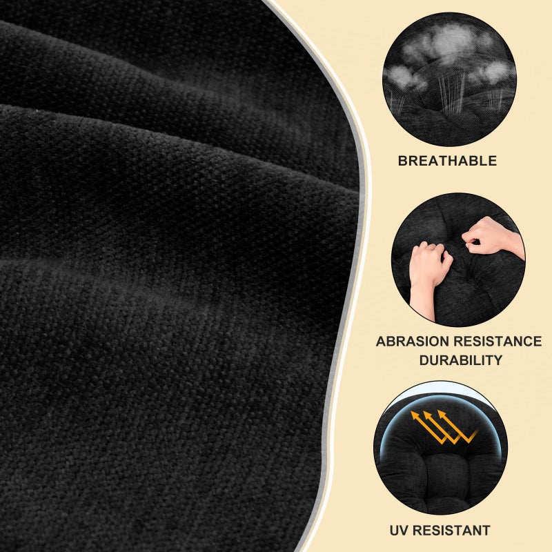 ROFIEJOX Rocking Chair Cushion - Chenille Fabric, High-Density Sponge, Durable Comfort Non-Slip Bottom Tufted Seat Pads with Ties, Chenilleï¸±Black, 44x19x4 inch - Image 2
