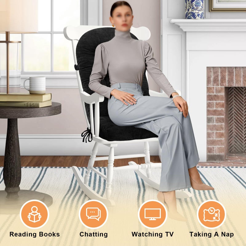 ROFIEJOX Rocking Chair Cushion - Chenille Fabric, High-Density Sponge, Durable Comfort Non-Slip Bottom Tufted Seat Pads with Ties, Chenilleï¸±Black, 44x19x4 inch - Image 5