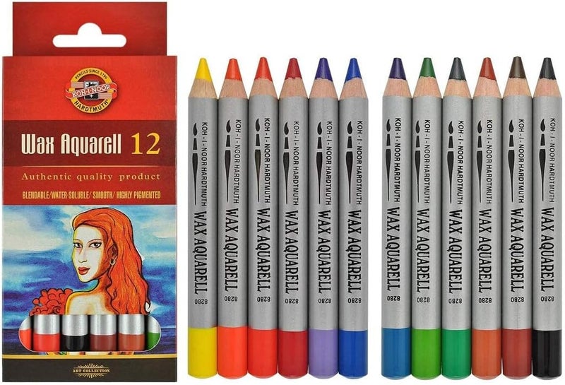 KOH-I-NOOR 8282 Aquarell Coloured Fine Wax Pastels in Cardboard Packaging (Pack of 12) - Image 2