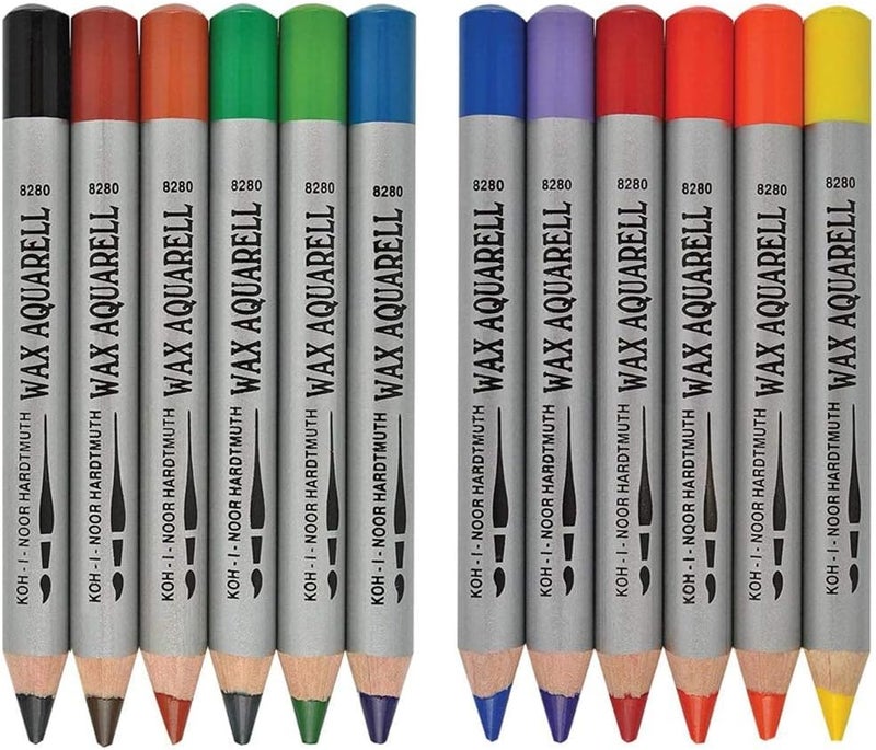 KOH-I-NOOR 8282 Aquarell Coloured Fine Wax Pastels in Cardboard Packaging (Pack of 12) - Image 1