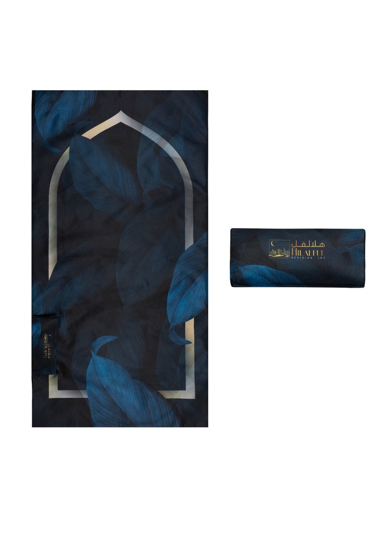 Hilalful سجادة صلاة هلال فول صلاح أون ذا جو من البوليستر - أوراق منتصف الليل | سجادة صلاة إسلامية للأطفال | مقاومة للماء | مضادة للانزلاق | هدية إسلامية للعيد ورمضان | للسفر | خفيفة الوزن - Image 1