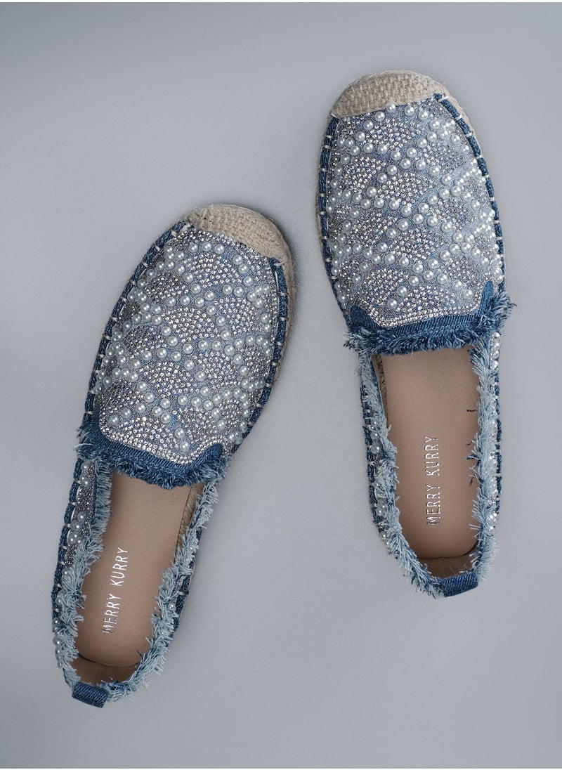 MERRY KURRY - Lady's Handmade Espadrilles Shoes With Pearls And Crystals , Fashion For Summer &Spring 2024 - Image 1